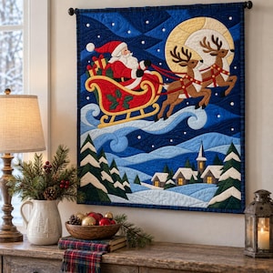 Santa Sleigh Quilt Pattern, Applique & Collage Quilt, Christmas Quilt Pattern PDF, Stained Glass Patchwork Wall Hanging, Reindeer Quilt image 18