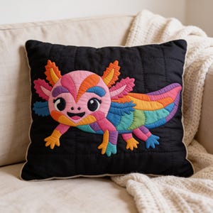 Axolotl Quilt Pattern, Kids Wall Hanging Quilt Pattern PDF, Easy Applique Quilt for Beginners, Raw Edge Fusible Applique image 1