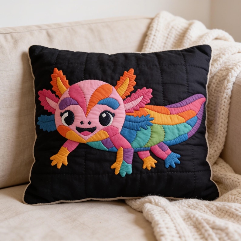 Axolotl Quilt Pattern, Kids Wall Hanging Quilt Pattern PDF, Easy Applique Quilt for Beginners, Raw Edge Fusible Applique image 1