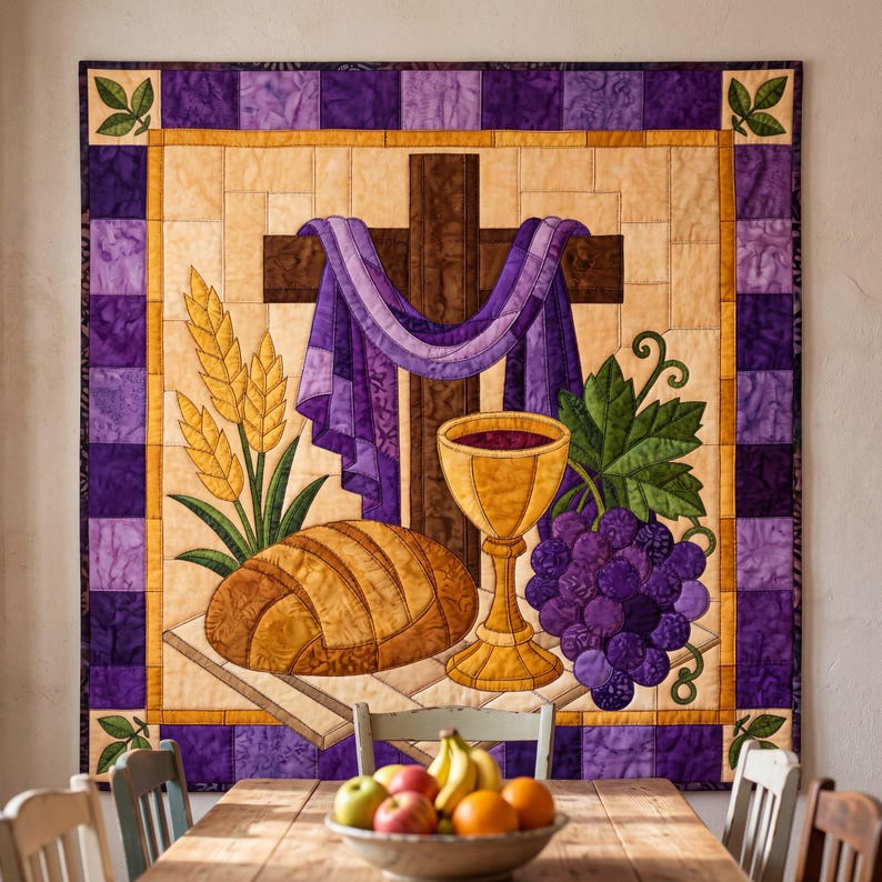 Communion Cross Quilt Pattern, Raw Edge Fusible Applique, Religious Quilt Pattern PDF, Christian Wall Hanging, Folk Art Faith Template image 13
