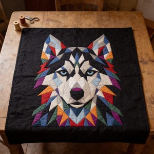 Husky Quilt Pattern, Dog Wall Hanging Quilt Pattern PDF, Beginner Applique Quilt Pattern, Wolf Dog Wall Quilt, Raw Edge Fusible Applique image 5