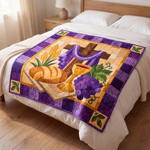 Communion Cross Quilt Pattern, Raw Edge Fusible Applique, Religious Quilt Pattern PDF, Christian Wall Hanging, Folk Art Faith Template image 8