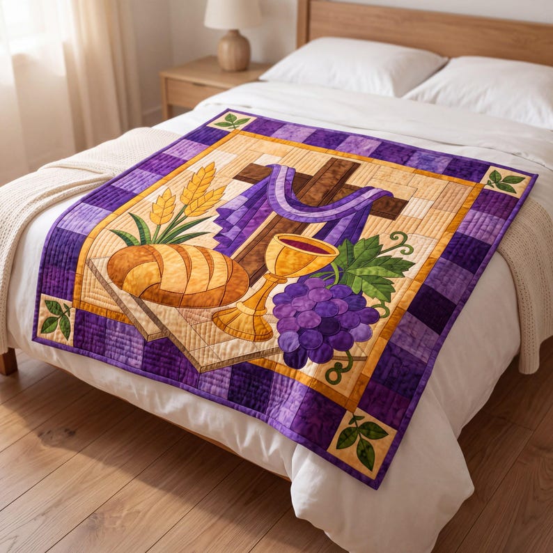 Communion Cross Quilt Pattern, Raw Edge Fusible Applique, Religious Quilt Pattern PDF, Christian Wall Hanging, Folk Art Faith Template image 8