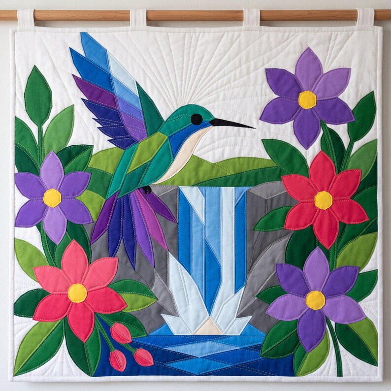 Hummingbird Quilt Pattern, Bird Wall Hanging Quilt Pattern PDF, Beginner Applique Quilt, Raw Edge Fusible Applique image 7