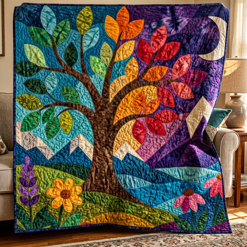 Landscape Tree Quilt Pattern, Applique & Collage Quilt PDF, Folk Art Nature Wall Hanging, Raw Edge Fusible Applique image 6