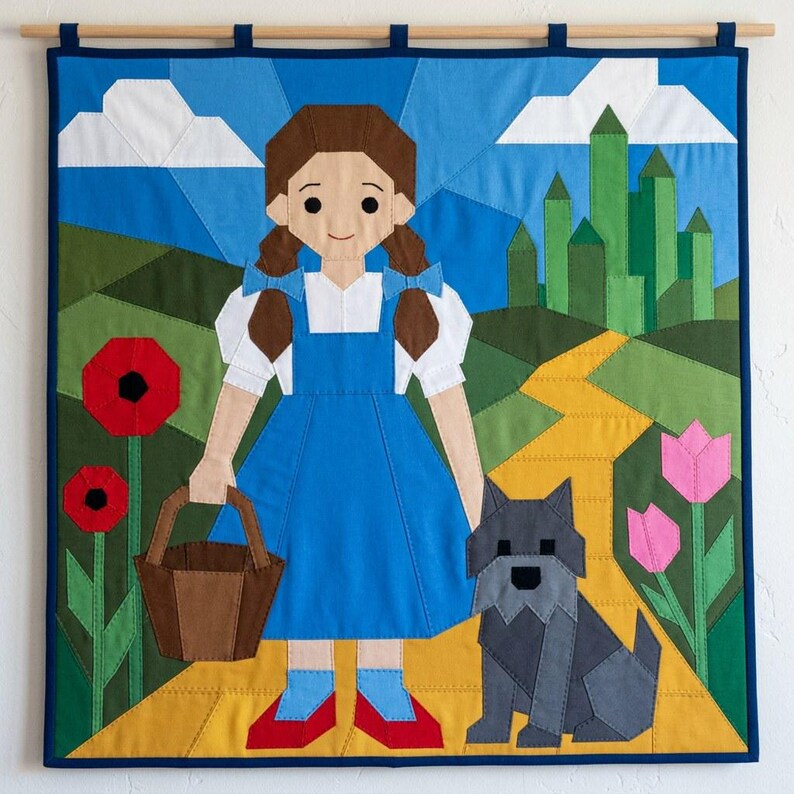 Molde para colcha de menina e cachorro, molde para colcha de parede infantil em PDF, colcha de aplique fácil, aplique termocolante com borda crua imagem 6