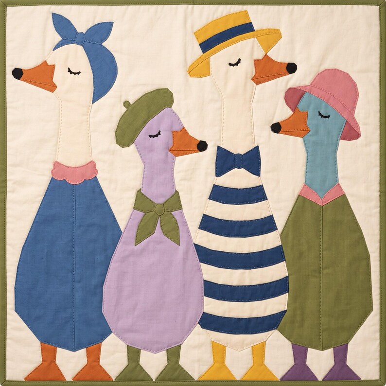 Dressed Geese Quilt Pattern, 2 Designs & 5 Sizes up to 60in, Raw Edge Fusible Applique, Animal Quilt Pattern PDF, Folk Art Geese Bed Quilt image 18