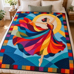 Patrón de colcha de bailarina de vidrieras, colcha de apliques y collage en PDF, patrón de colcha de bailarina, tapiz de patchwork, plantilla de colcha de arte popular imagen 15