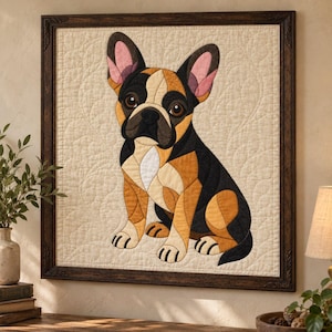 French Bulldog Quilt Pattern, Applique & Collage Quilt, Dog Quilt Pattern PDF, Patchwork Wall Hanging, Folk Art Quilt Template image 1