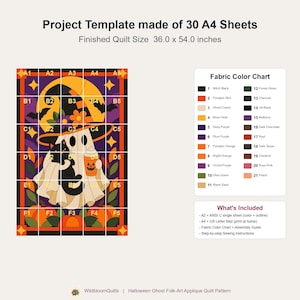 Halloween Ghost Quilt Pattern, Applique & Collage Quilt, Black Cat Quilt Pattern PDF, Patchwork Wall Hanging, Witch Hat Pumpkin Template image 6
