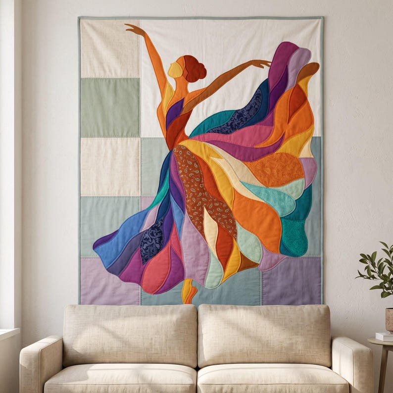 Ballerina-Quiltmuster, PDF-Vorlage für Applikationen mit offenen Kanten, Tänzer-Quiltmuster, Patchwork-Wandbehang, Quiltvorlage im Volkskunststil Bild 14