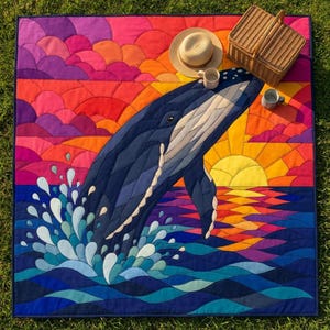 Humpback Whale Quilt Pattern, Raw Edge Fusible Applique PDF, Ocean Animal Quilt Pattern, Patchwork Wall Hanging, Folk Art Quilt Template image 8