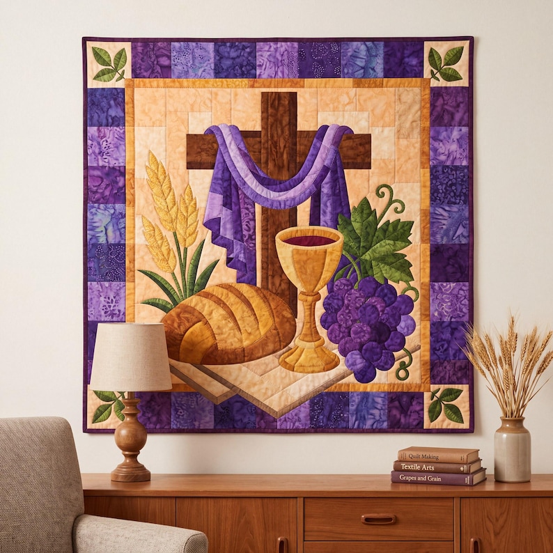 Communion Cross Quilt Pattern, Raw Edge Fusible Applique, Religious Quilt Pattern PDF, Christian Wall Hanging, Folk Art Faith Template image 10
