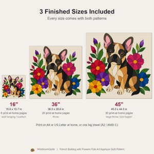 French Bulldog Quilt Pattern, Dog Wall Hanging Quilt Pattern PDF, Applique Quilt Pattern, 2 Colourways & 3 Sizes, Raw Edge Fusible Applique image 4