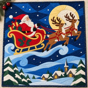 Santa Sleigh Quilt Pattern, Applique & Collage Quilt, Christmas Quilt Pattern PDF, Stained Glass Patchwork Wall Hanging, Reindeer Quilt image 14