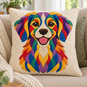 Patrón de edredón de perro Rainbow Retriever, edredón con apliques y collage, patrón de edredón de animales en PDF, tapiz de pared de patchwork, plantilla de perro de arte popular imagen 3