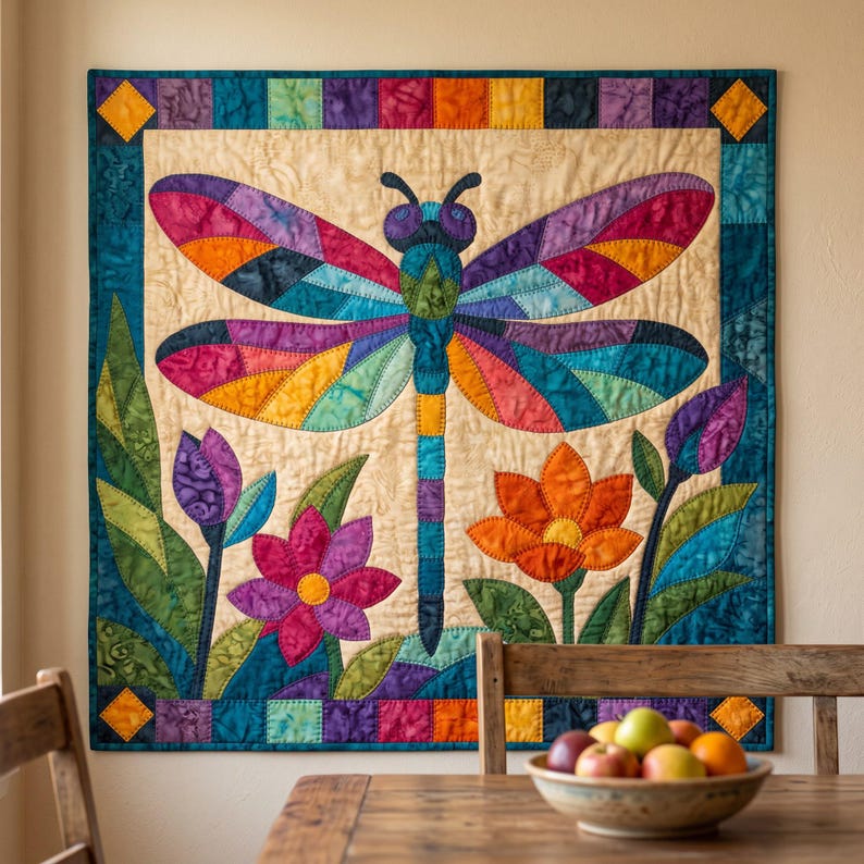 Mönster för trollslända-quilt, applikation med smältbara kanter, quiltmönster i PDF-format, väggbonad med lapptäcke, mall för quilt med folkkonst bild 14