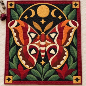 Atlas Moth Quilt Pattern, Applique & Collage Quilt PDF, Moon Phase Quilt Pattern, Folk Art Wall Hanging, Botanical Patchwork Template image 13
