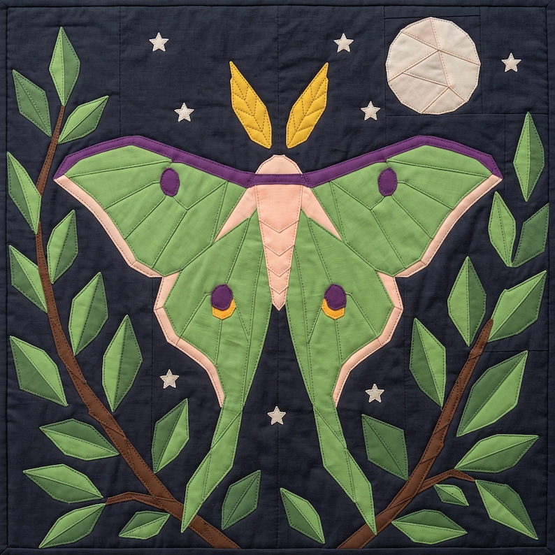 Luna Moth Quilt Pattern, Moth Wall Hanging Quilt Pattern PDF, Applique Quilt Pattern, Raw Edge Fusible Applique image 4