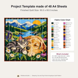 Sleeping Cat and Dog Quilt Pattern, Applique & Collage Quilt PDF, Pet Animal Quilt Pattern, Patchwork Wall Hanging, Folk Art Quilt Template image 17