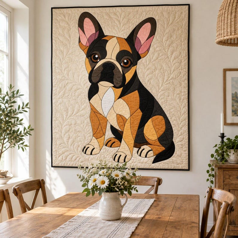 French Bulldog Quilt Pattern, Applique & Collage Quilt, Dog Quilt Pattern PDF, Patchwork Wall Hanging, Folk Art Quilt Template image 6