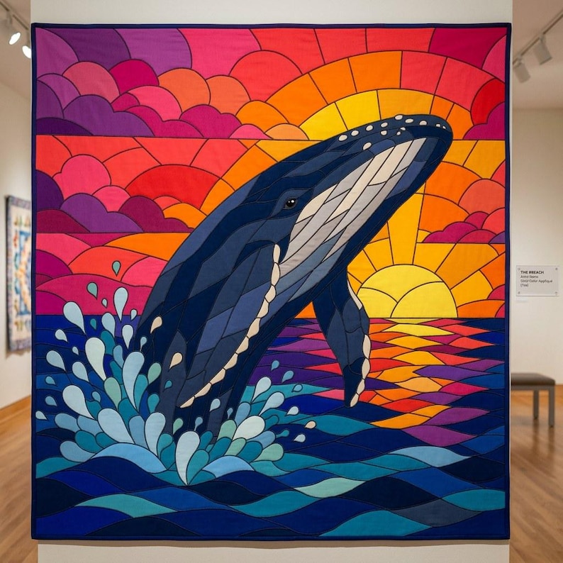 Humpback Whale Quilt Pattern, Raw Edge Fusible Applique PDF, Ocean Animal Quilt Pattern, Patchwork Wall Hanging, Folk Art Quilt Template image 10