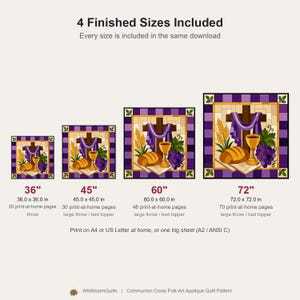 Communion Cross Quilt Pattern, Raw Edge Fusible Applique, Religious Quilt Pattern PDF, Christian Wall Hanging, Folk Art Faith Template image 5