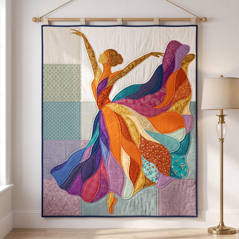 Ballerina-Quiltmuster, PDF-Vorlage für Applikationen mit offenen Kanten, Tänzer-Quiltmuster, Patchwork-Wandbehang, Quiltvorlage im Volkskunststil Bild 18
