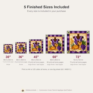 Communion Cross Quilt Pattern, Raw Edge Fusible Applique, Religious Quilt Pattern PDF, Christian Wall Hanging, Folk Art Faith Template image 3