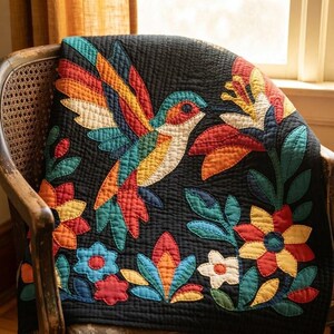 Patrón de colcha de colibrí, patrón de colcha de pared de pájaros en PDF, colcha de apliques para principiantes, aplique termoadhesivo con borde sin rematar imagen 5