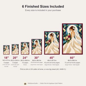 Bride Quilt Pattern, Applique & Collage Quilt, Wedding Quilt Pattern PDF, Patchwork Wall Hanging, Folk Art Quilt Template image 12