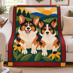 Corgi Pair Quilt Pattern, Applique & Collage Dog Quilt, Animal Quilt Pattern PDF, Patchwork Wall Hanging, Folk Art Quilt Template image 10