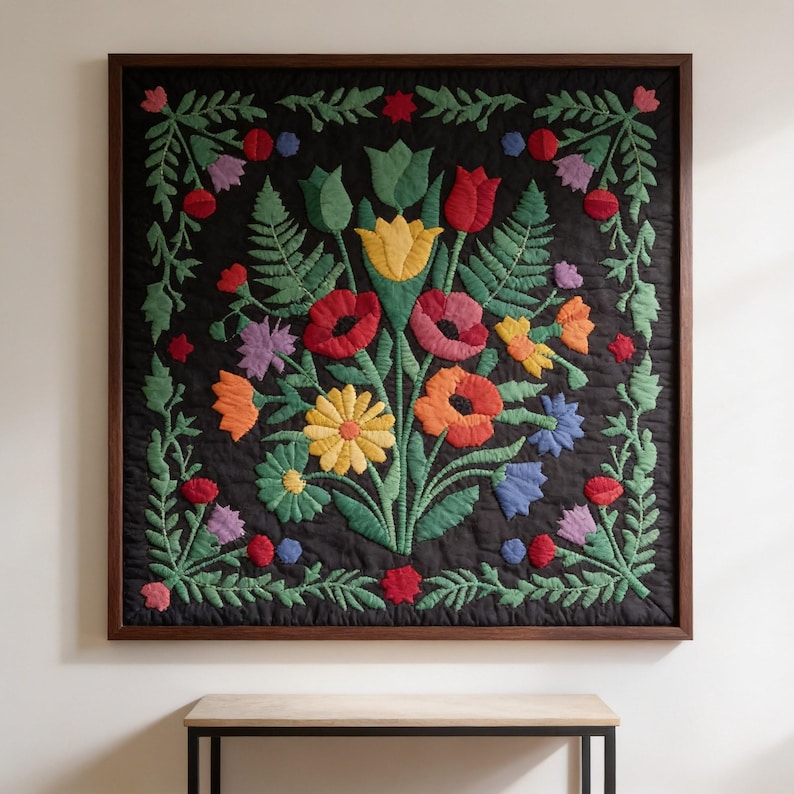 Cottagecore Quilt Pattern, Floral Wall Hanging Quilt Pattern PDF, Botanical Applique Quilt, Raw Edge Fusible Applique image 2