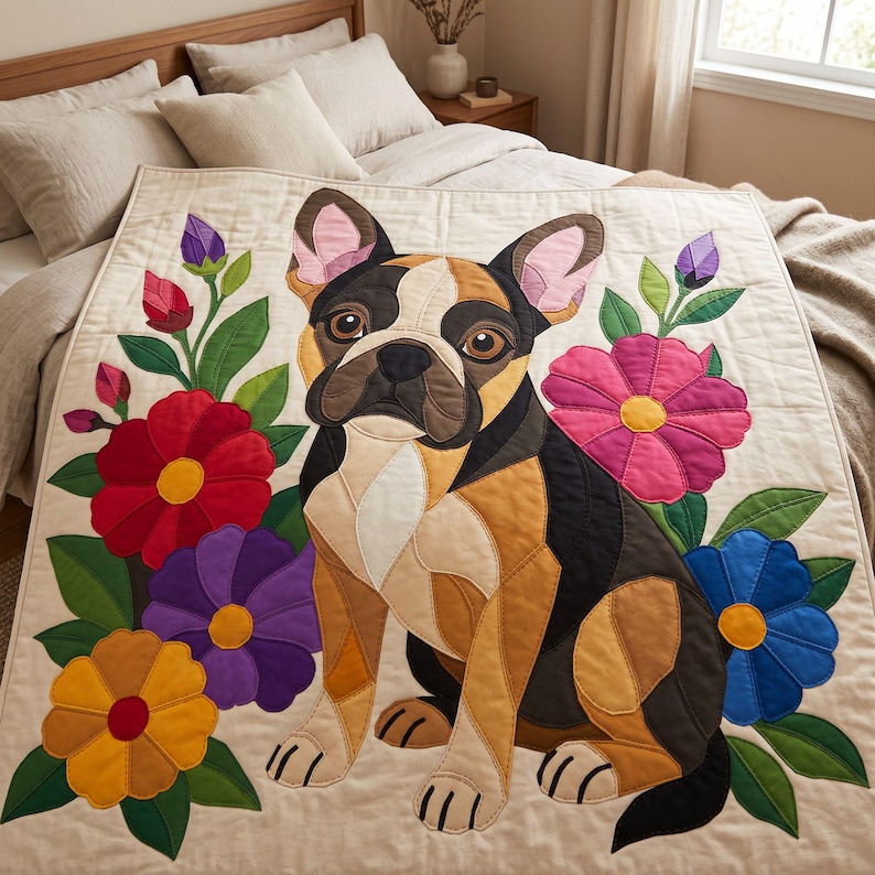 French Bulldog Quilt Pattern, Dog Wall Hanging Quilt Pattern PDF, Applique Quilt Pattern, 2 Colourways & 3 Sizes, Raw Edge Fusible Applique image 5