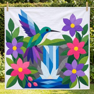 Hummingbird Quilt Pattern, Bird Wall Hanging Quilt Pattern PDF, Beginner Applique Quilt, Raw Edge Fusible Applique image 14