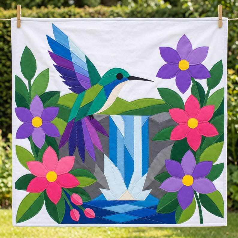 Hummingbird Quilt Pattern, Bird Wall Hanging Quilt Pattern PDF, Beginner Applique Quilt, Raw Edge Fusible Applique image 14