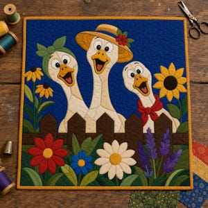 Funny Geese Quilt Pattern, Raw Edge Fusible Applique, Animal Quilt Pattern PDF, Patchwork Wall Hanging, Folk Art Quilt Template image 4