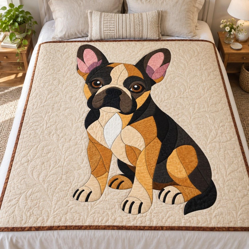 French Bulldog Quilt Pattern, Applique & Collage Quilt, Dog Quilt Pattern PDF, Patchwork Wall Hanging, Folk Art Quilt Template image 9