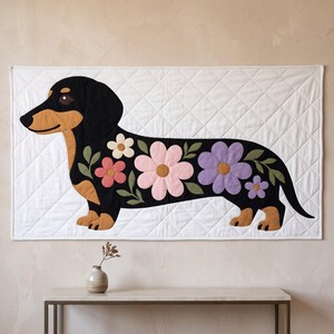 Dachshund Quilt Pattern, Dog Wall Hanging Quilt Pattern PDF, Easy Floral Applique Quilt for Beginners, Doxie Gift, Raw Edge Fusible Applique image 13