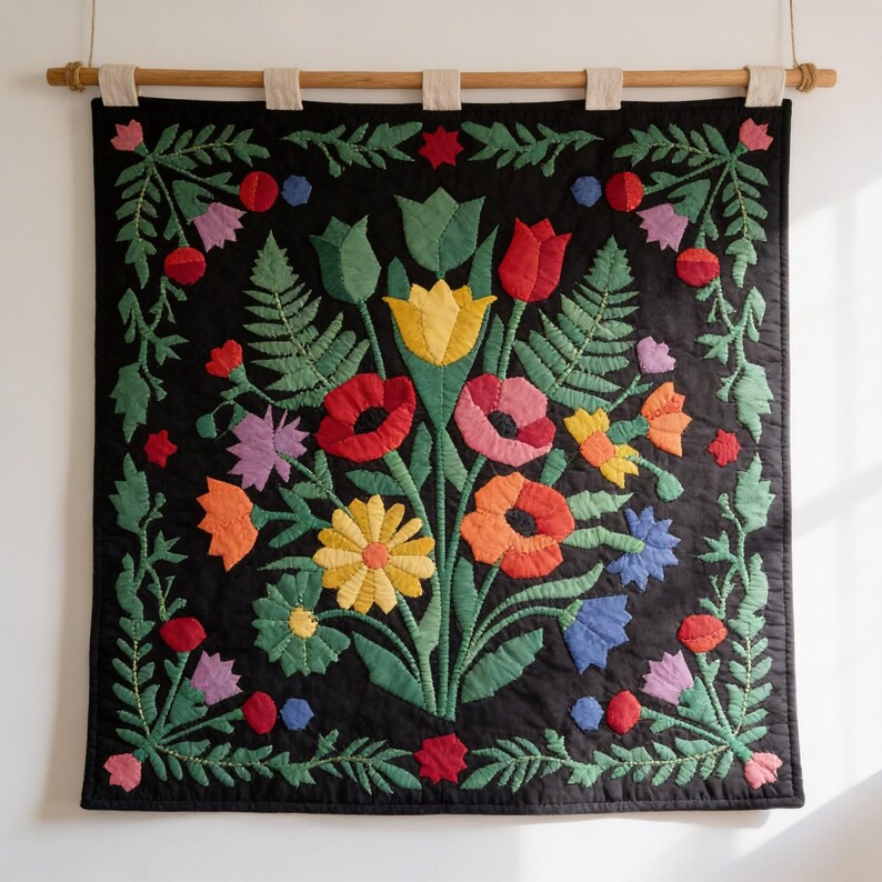 Cottagecore Quilt Pattern, Floral Wall Hanging Quilt Pattern PDF, Botanical Applique Quilt, Raw Edge Fusible Applique image 8