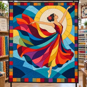 Patrón de colcha de bailarina de vidrieras, colcha de apliques y collage en PDF, patrón de colcha de bailarina, tapiz de patchwork, plantilla de colcha de arte popular imagen 11