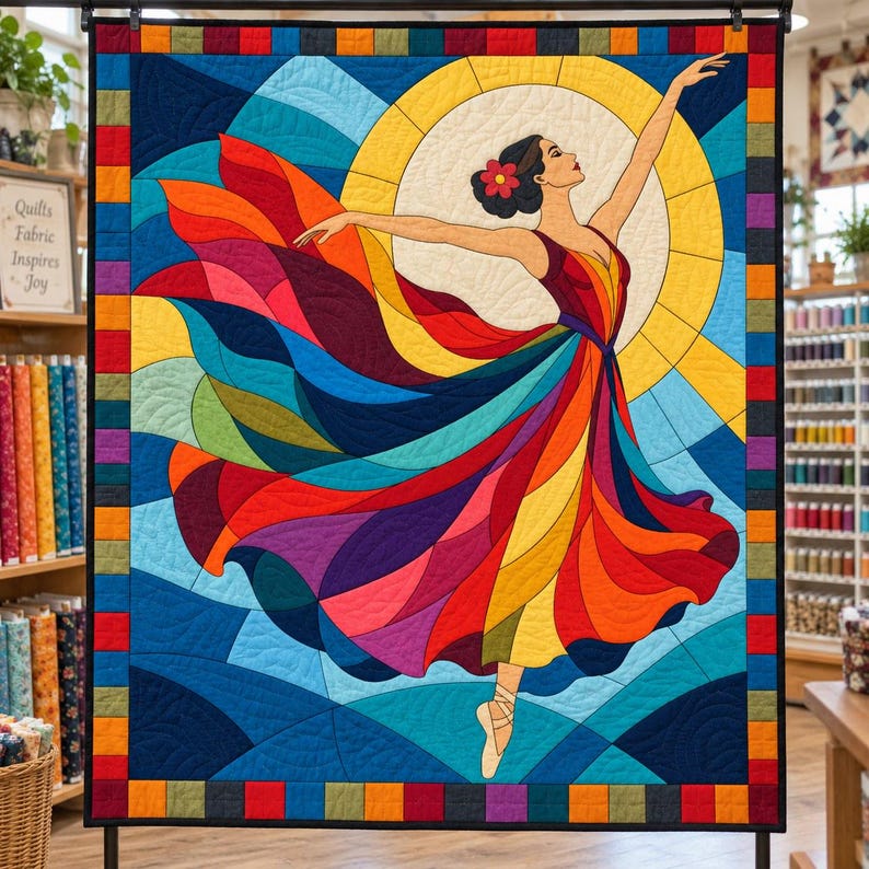 Patrón de colcha de bailarina de vidrieras, colcha de apliques y collage en PDF, patrón de colcha de bailarina, tapiz de patchwork, plantilla de colcha de arte popular imagen 11