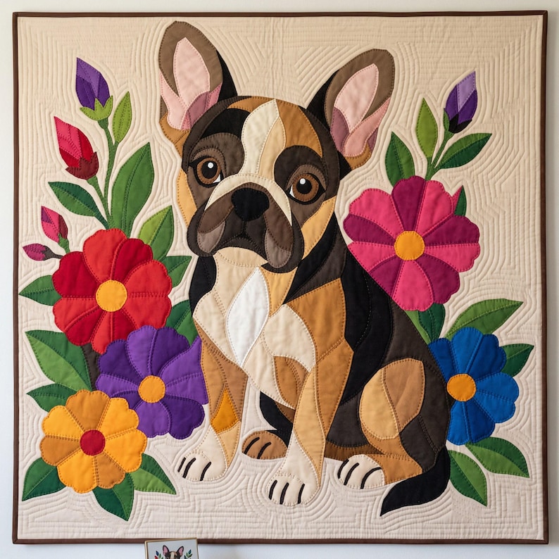 French Bulldog Quilt Pattern, Dog Wall Hanging Quilt Pattern PDF, Applique Quilt Pattern, 2 Colourways & 3 Sizes, Raw Edge Fusible Applique image 6
