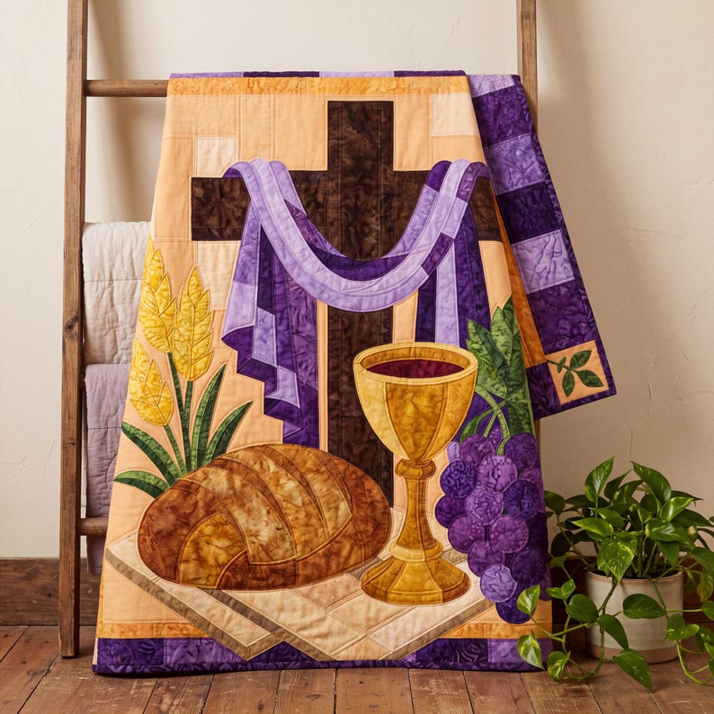 Communion Cross Quilt Pattern, Raw Edge Fusible Applique, Religious Quilt Pattern PDF, Christian Wall Hanging, Folk Art Faith Template image 7
