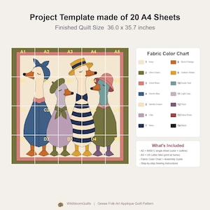 Dressed Geese Quilt Pattern, 2 Designs & 5 Sizes up to 60in, Raw Edge Fusible Applique, Animal Quilt Pattern PDF, Folk Art Geese Bed Quilt image 11