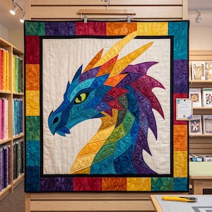 Dragon Quilt Pattern, Applique & Collage Quilt, Animal Quilt Pattern PDF, Patchwork Wall Hanging, Folk Art Dragon Template image 8