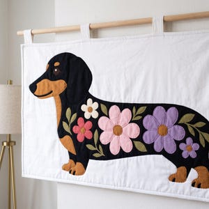 Dachshund Quilt Pattern, Dog Wall Hanging Quilt Pattern PDF, Easy Floral Applique Quilt for Beginners, Doxie Gift, Raw Edge Fusible Applique image 12