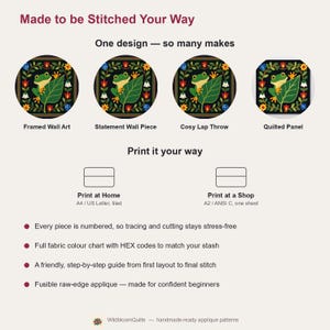 Frog Quilt Pattern, Frog Wall Hanging Quilt Pattern PDF, Easy Applique Quilt for Beginners, Raw Edge Fusible Applique image 9