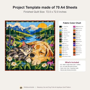 Sleeping Cat and Dog Quilt Pattern, Applique & Collage Quilt PDF, Pet Animal Quilt Pattern, Patchwork Wall Hanging, Folk Art Quilt Template image 18