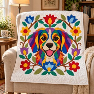 Patrón de edredón Perro Arcoíris, Edredón con apliques y collage, Patrón de edredón de animales en PDF, Tapiz de pared de patchwork, Plantilla de perro de arte popular imagen 8